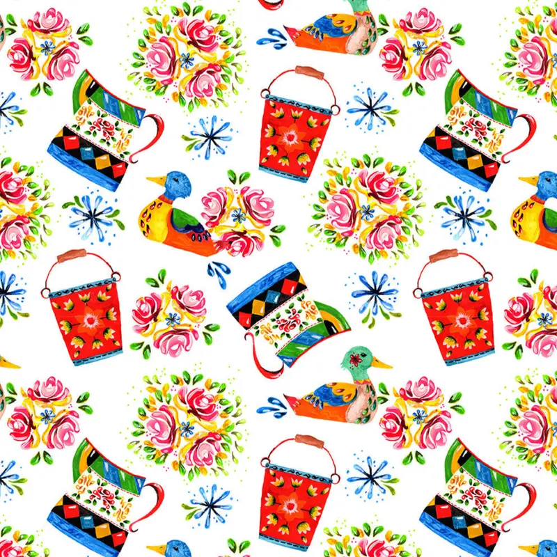 Bohemian Waters Organic Cotton Fabric, Narrowboat Decor White 1