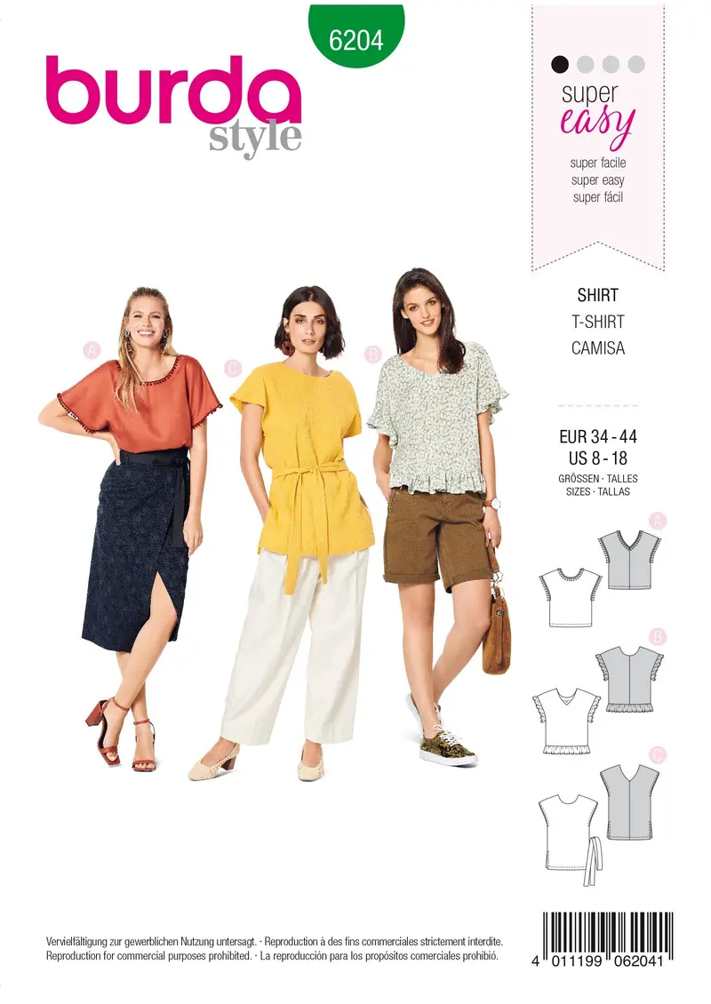 Burda 6204 Blouse Shirt Sewing Pattern 2