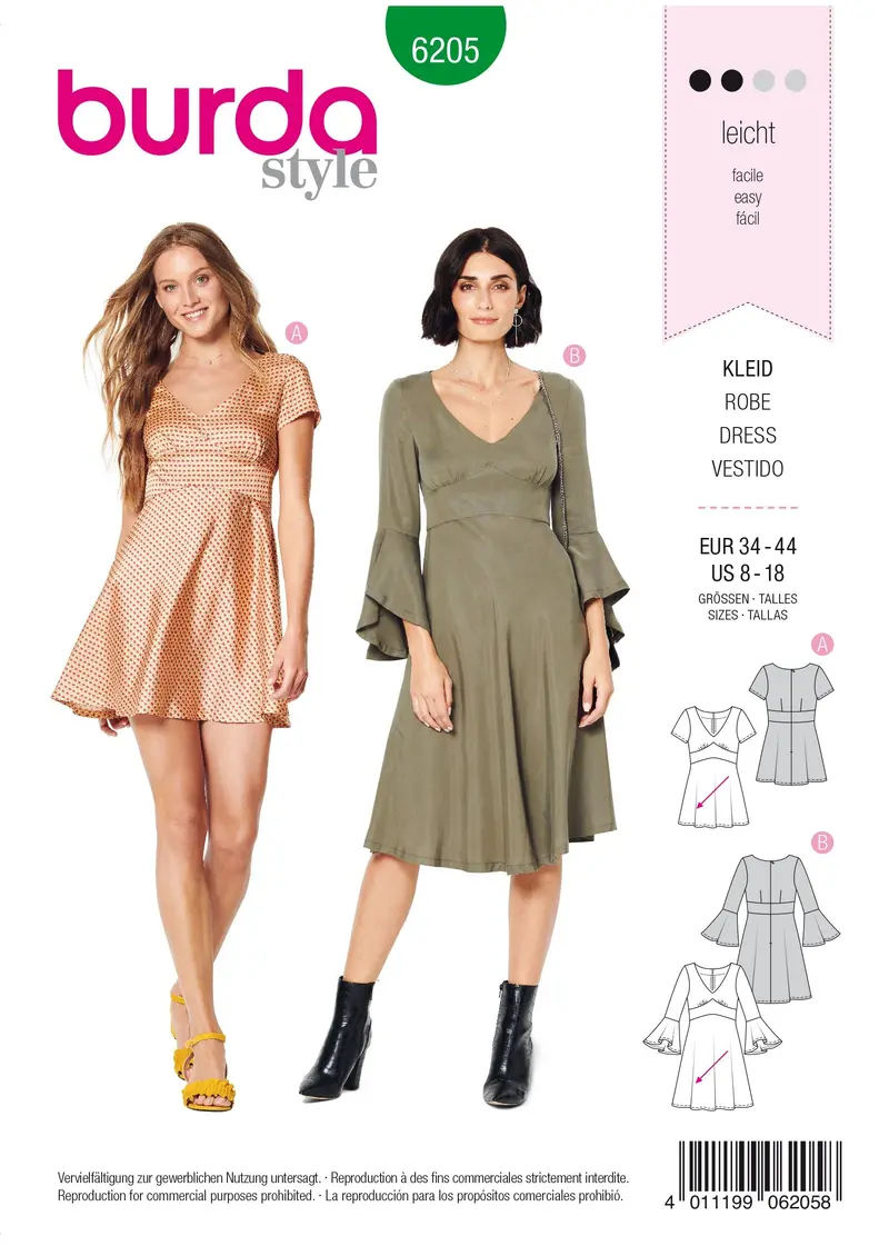 Burda 6205 Dress With Empire Waist Sewing Pattern 2