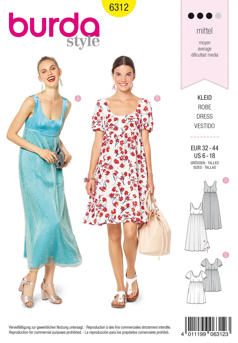 Burda 6312 Ballet Neckline Dress Sewing Pattern 2