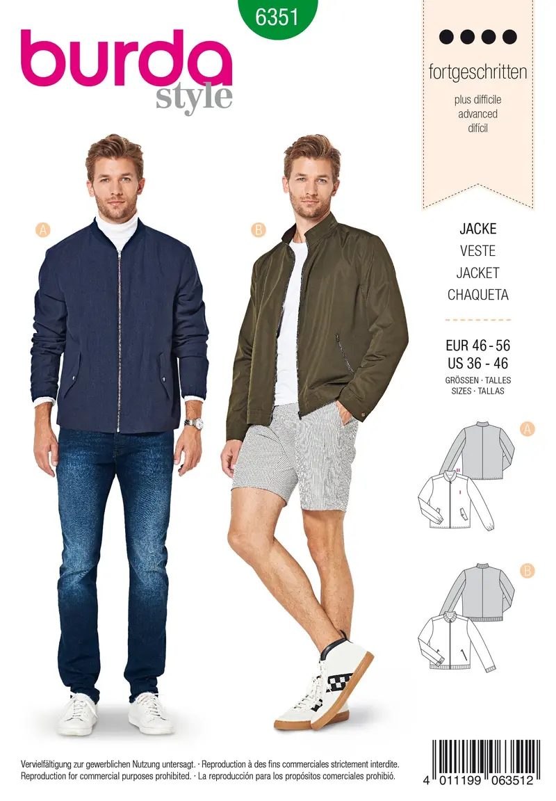 Burda 6351 Men's Jacket Sewing Pattern 2