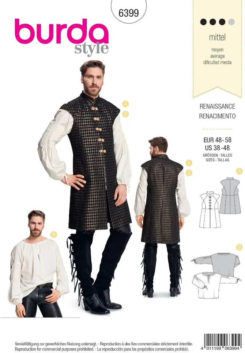 Burda 6399 Men's Renaissance Shirt And Tunic Pattern 2