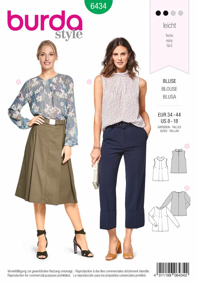 Burda 6434 Women's Feminine Blouses Sewing Pattern 2