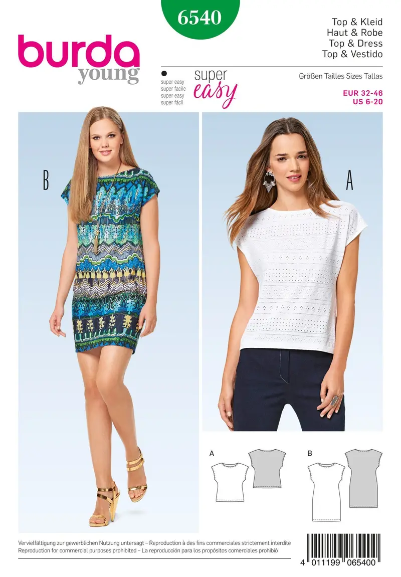 Burda 6540 Misses' Top And Dress Sewing Pattern 1