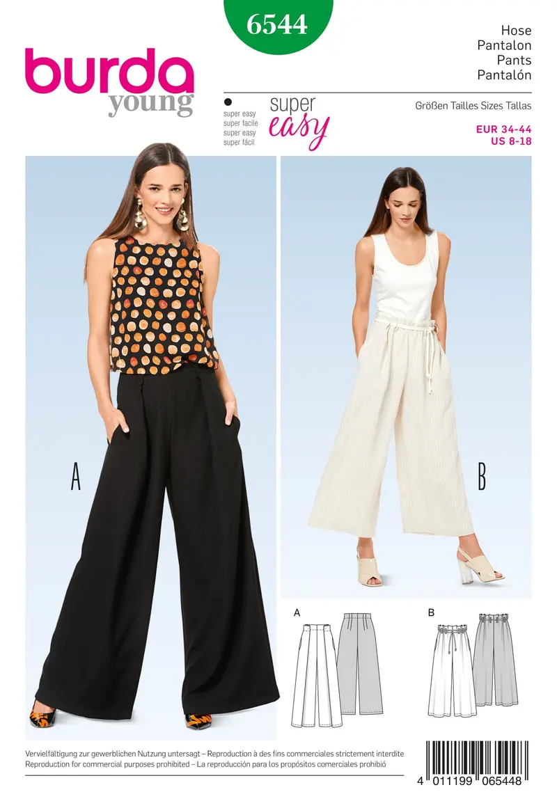 Burda 6544 Misses' Trousers Sewing Pattern 1