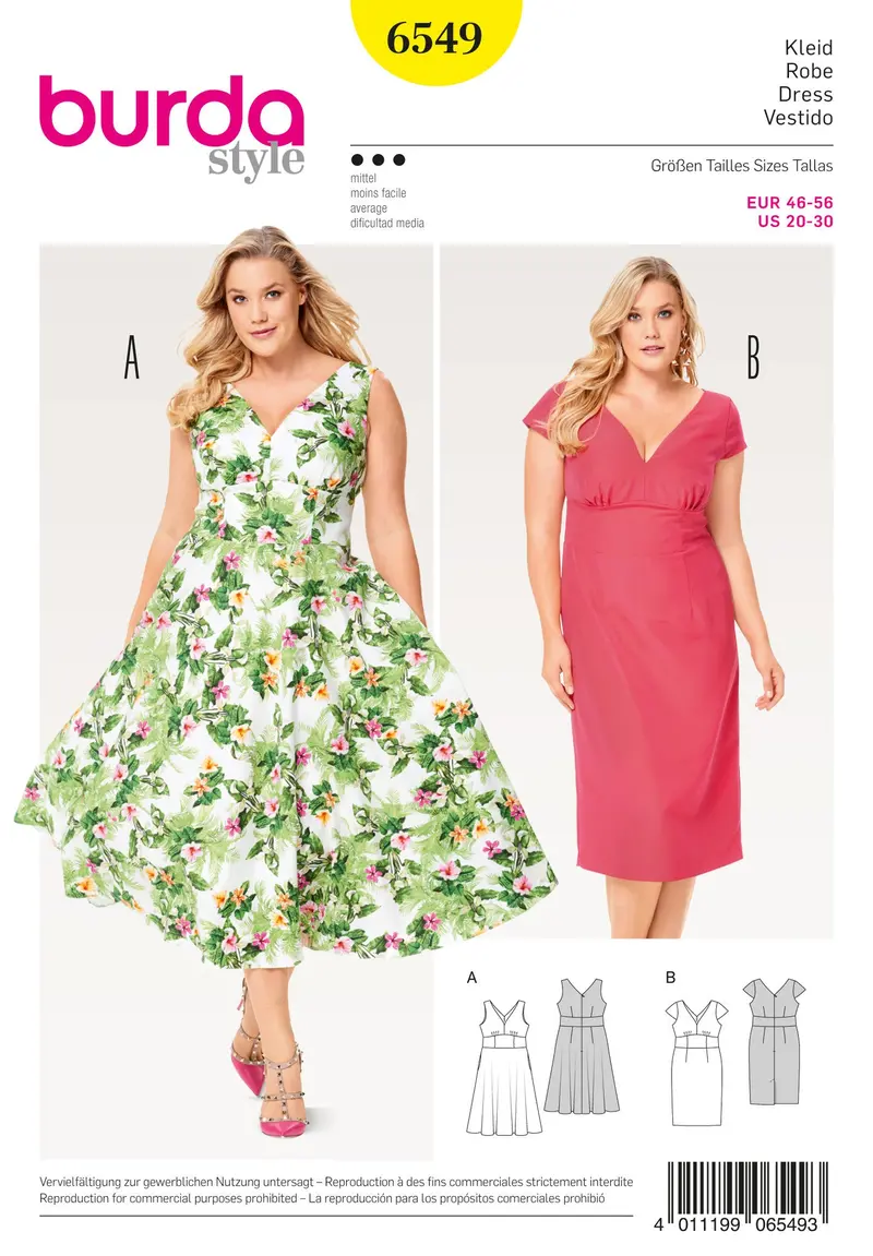 Burda 6549 Misses' Short Sleeve Dress Sewing Pattern 1