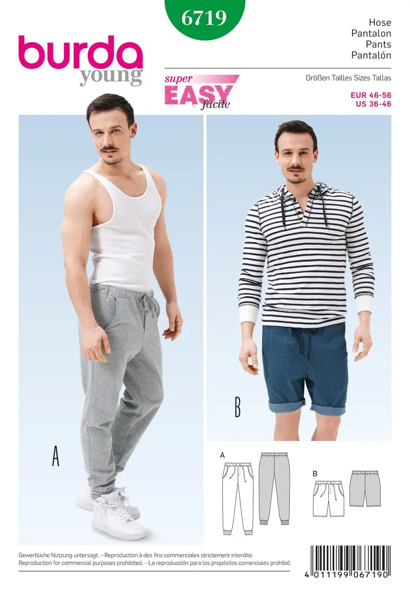 Burda 6719 Mens Jogging Pants Sewing Pattern 1