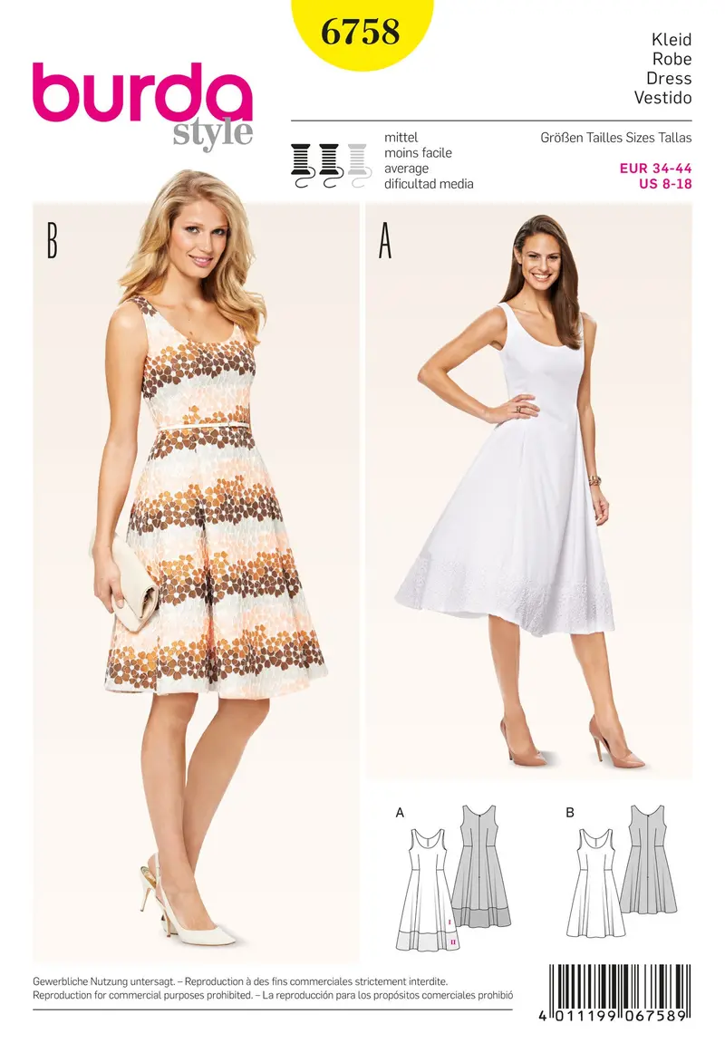 Burda 6758 Misses Dress Sewing Pattern 1