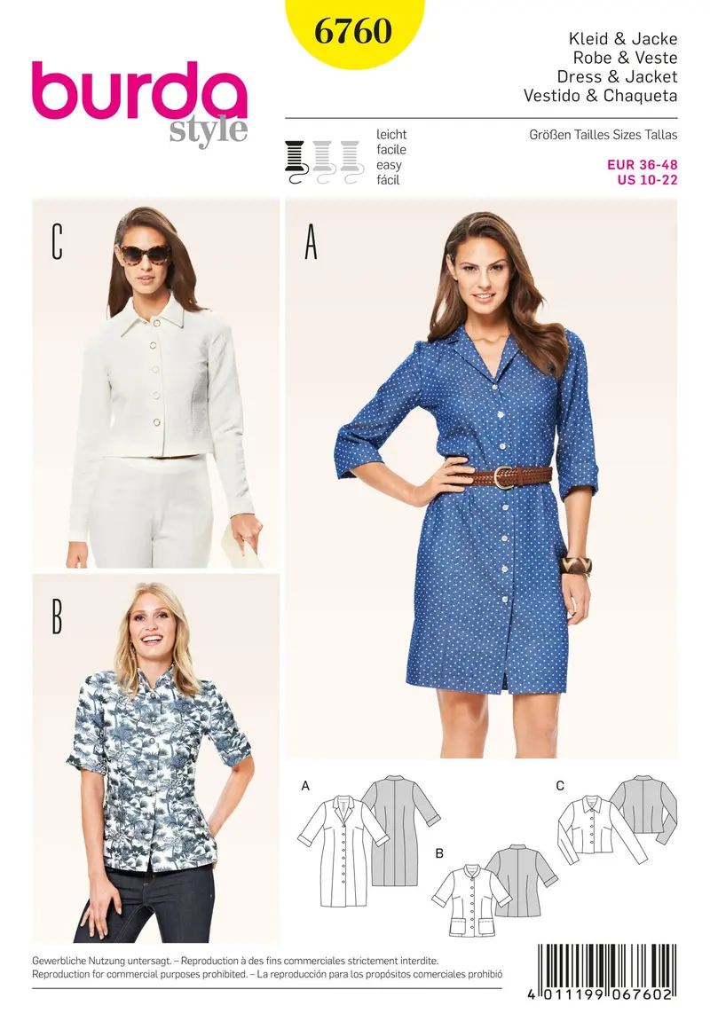 Burda 6760 Misses Shirt-Dress And Jackets Pattern 2