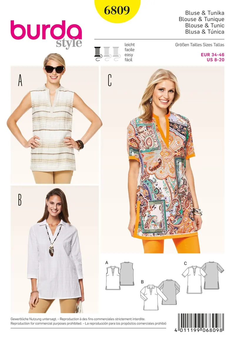 Burda 6809 Misses Tops Sewing Pattern 1