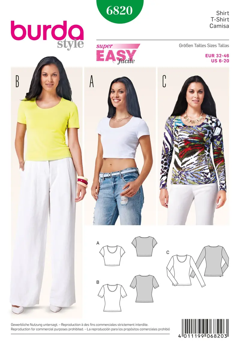 Burda 6820 Misses Tops Sewing Pattern 1