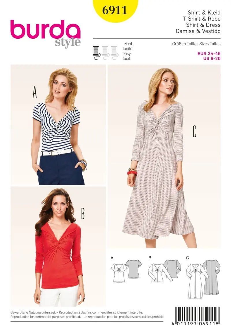 Burda 6911 Twist-Front Midi Dress And Tops Pattern 2