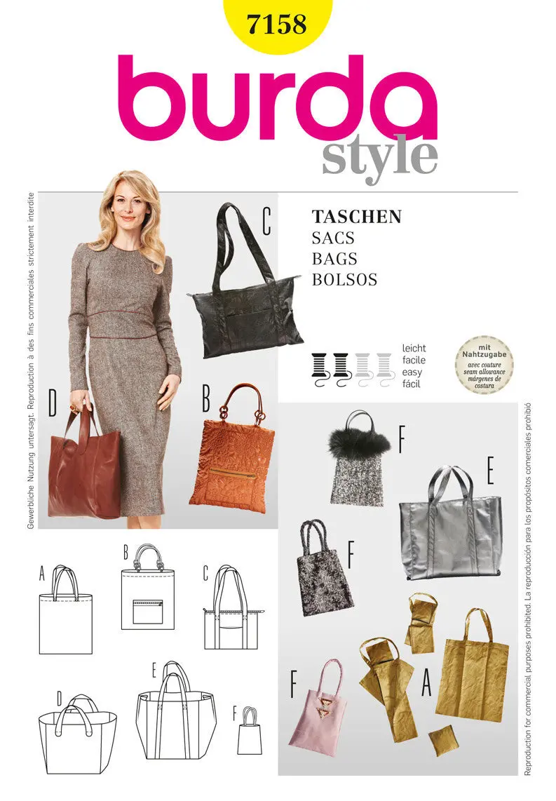 Burda 7158 Handbags Sewing Pattern 1