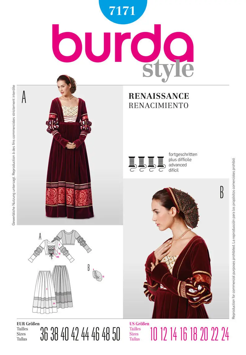 Burda 7171 Womens' Renaissance Bodice And Skirt Pattern 1