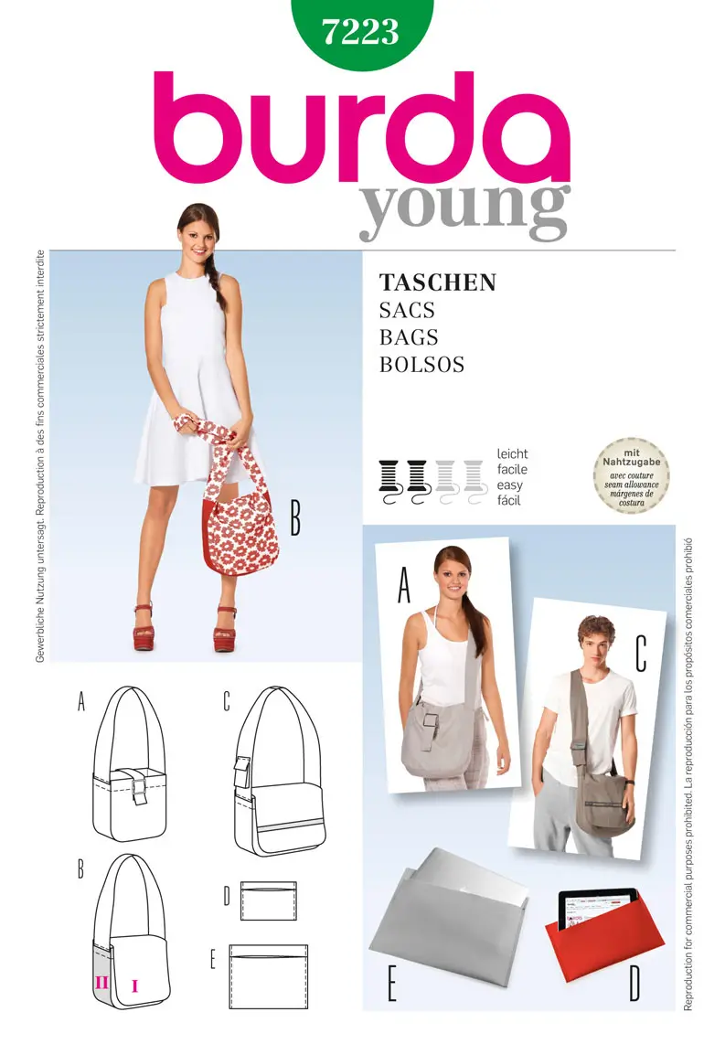 Burda 7223 Shoulder Bags Sewing Pattern 1
