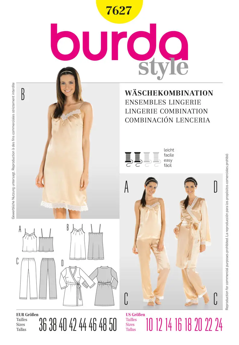 Burda 7627 Lingerie Outfits Pattern 1
