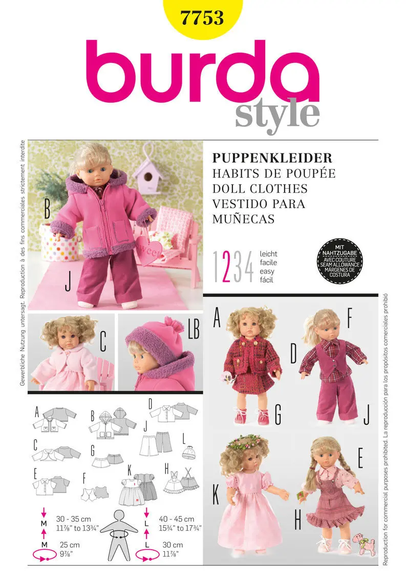 Burda 7753 Doll Outfits Pattern 1