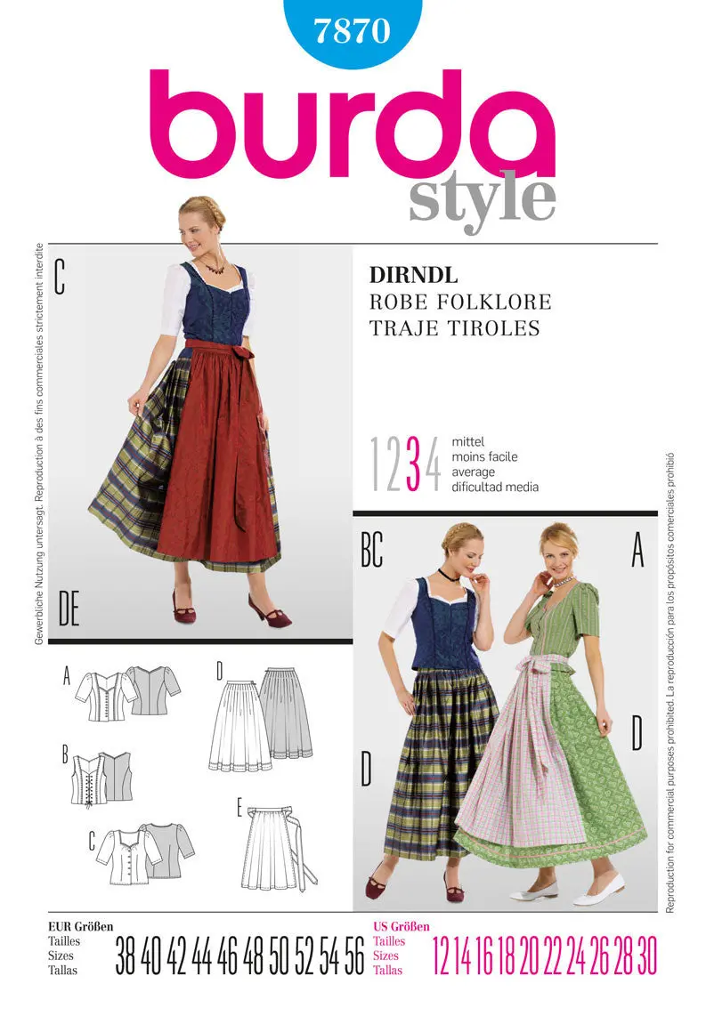 Burda 7870 Dirndl Dress Pattern 2