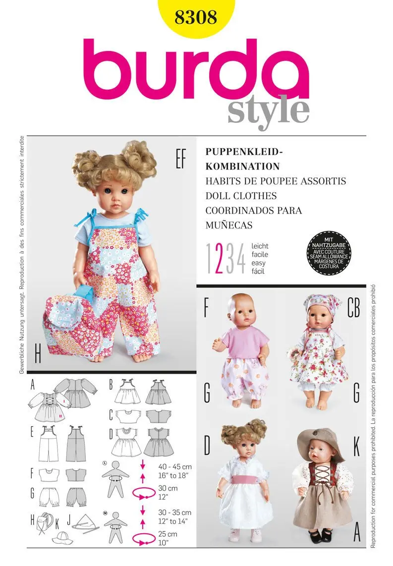 Burda 8308 Doll Clothes Pattern 1