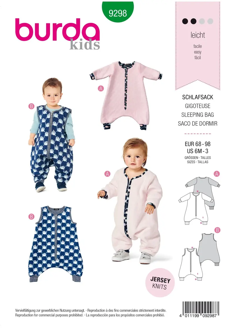 Burda 9298 Toddlers' Sleeping Bag With Legs Sewing Pattern 2