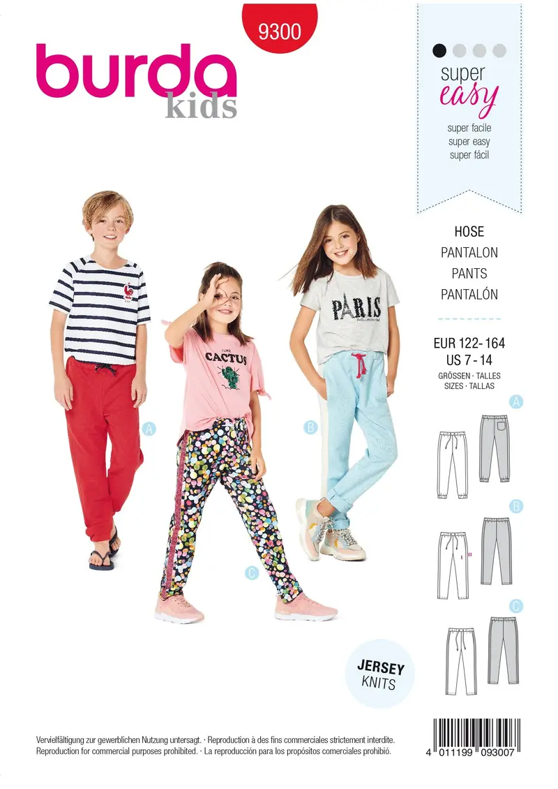 Burda 9300 Children's Unisex Sweatpants Sewing Pattern 2