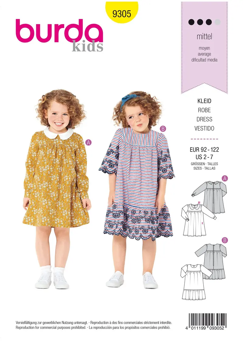 Burda 9305 Girl's Dress With Peter Pan Collar Sewing Pattern 2