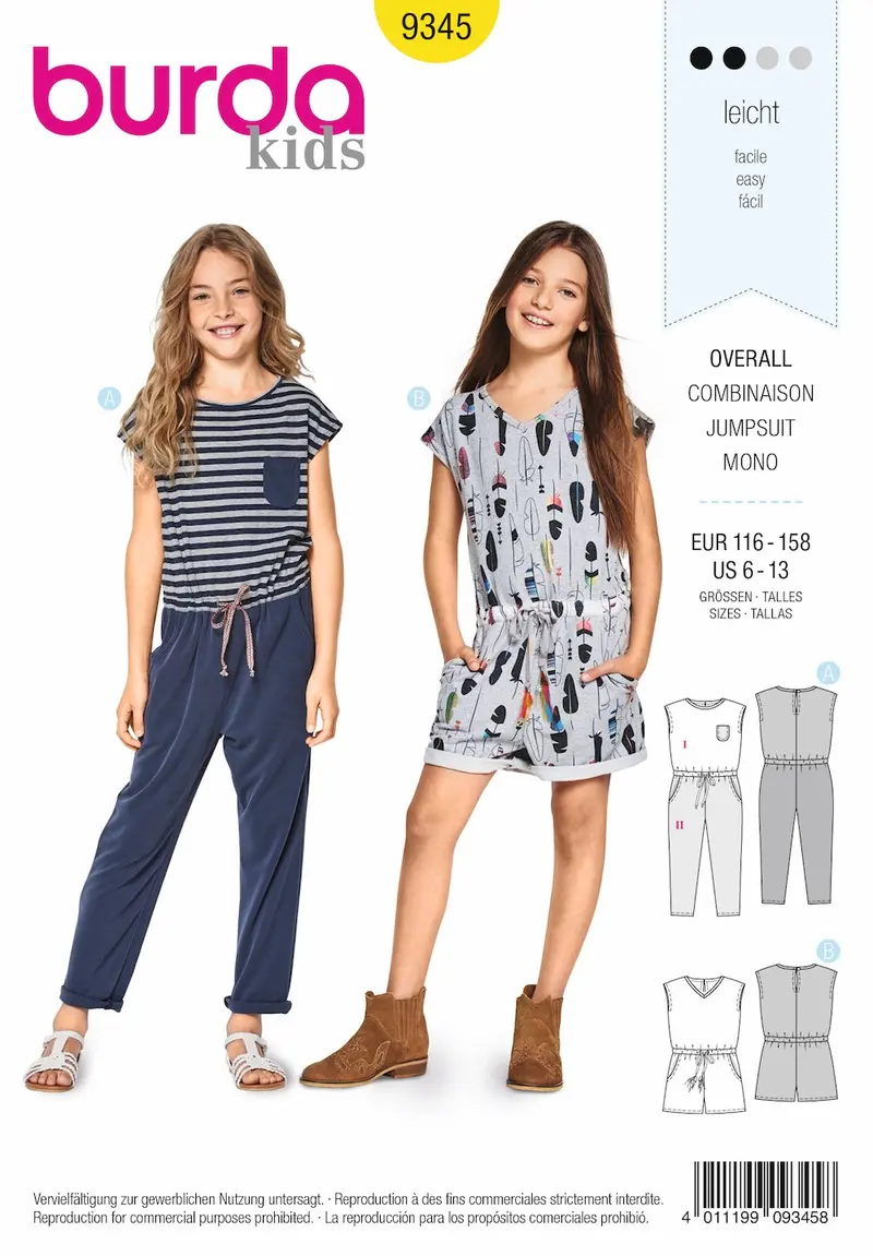 Burda 9345 Child's Summer Jumpsuit Sewing Pattern 2