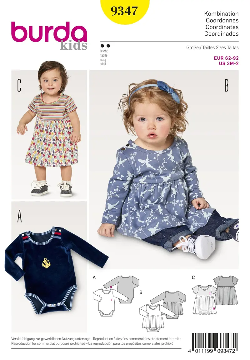 Burda 9347 Baby's Dress And Bodysuit Sewing Pattern 1