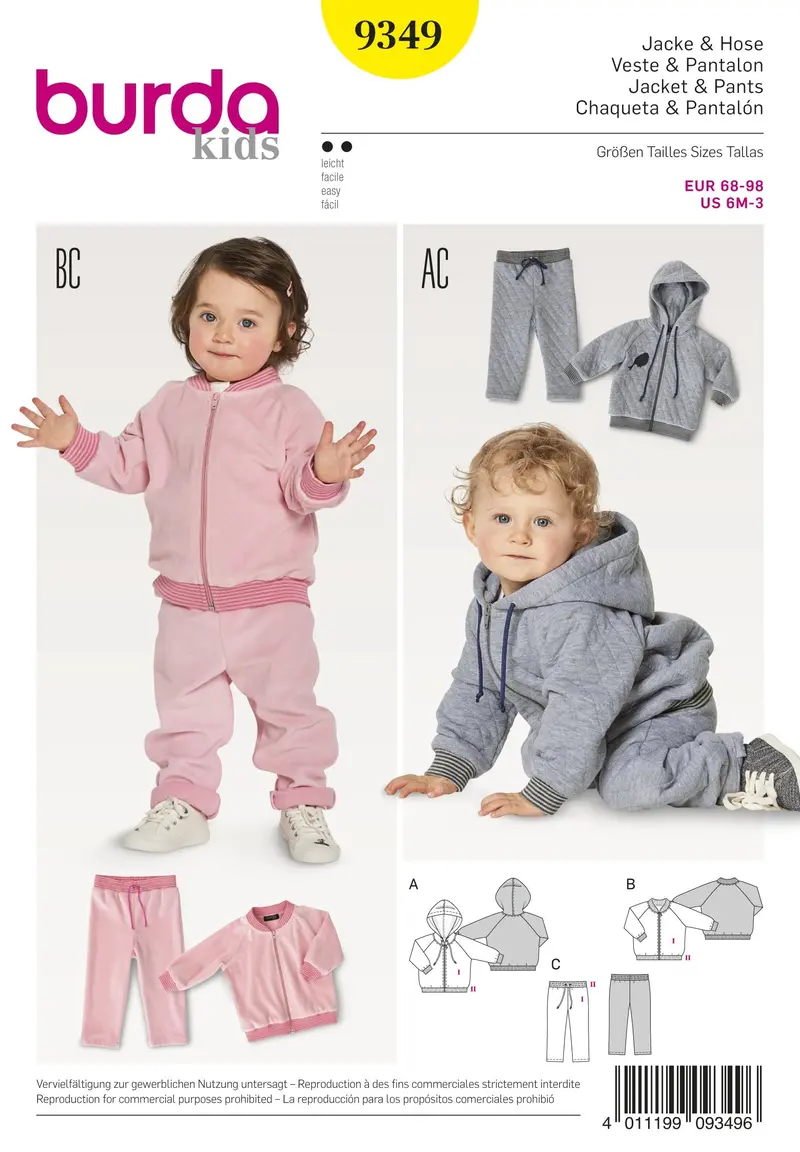 Burda 9349 Baby's Jogging Suit Sewing Pattern 1