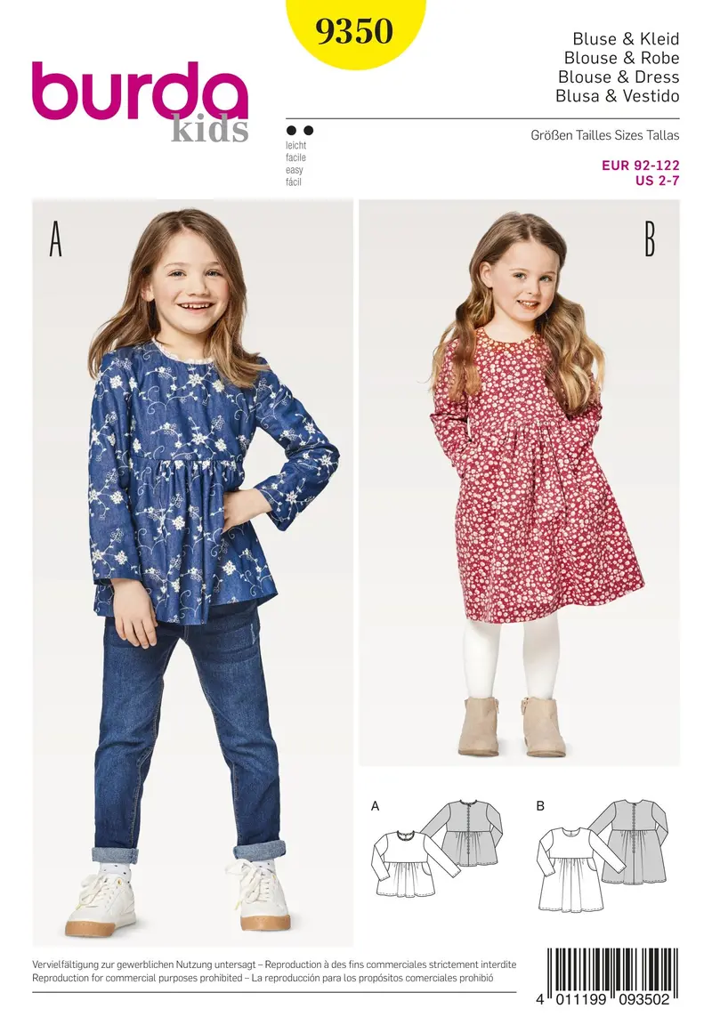 Burda 9350 Child's Dresses Sewing Pattern 1
