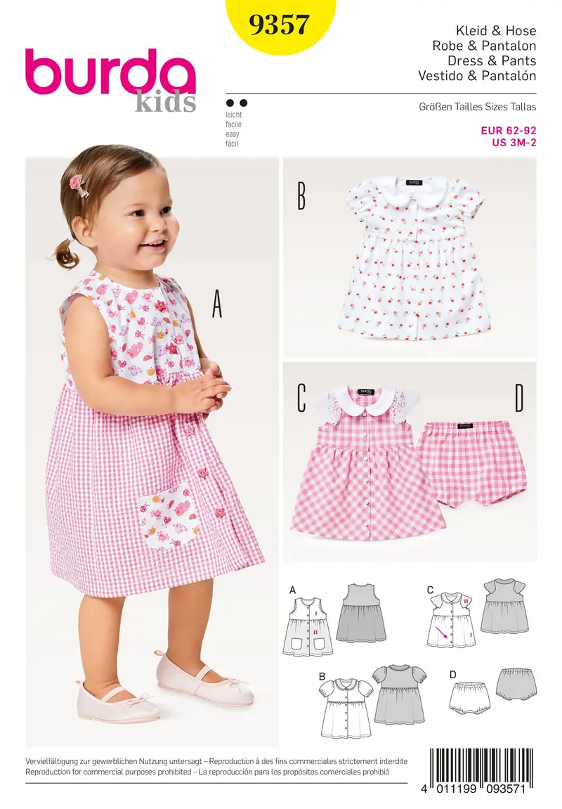 Burda 9357 Baby Collar Dress And Panties Sewing Pattern 1