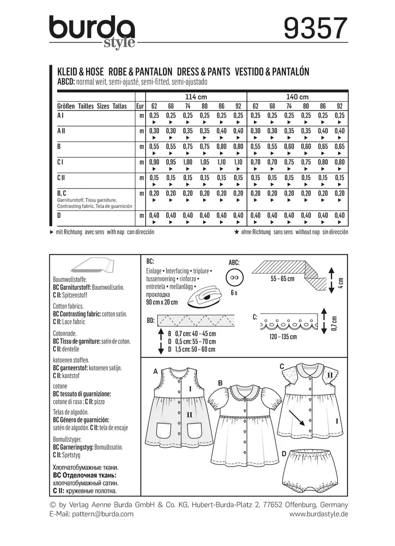 Burda 9357 Baby Collar Dress And Panties Sewing Pattern 2