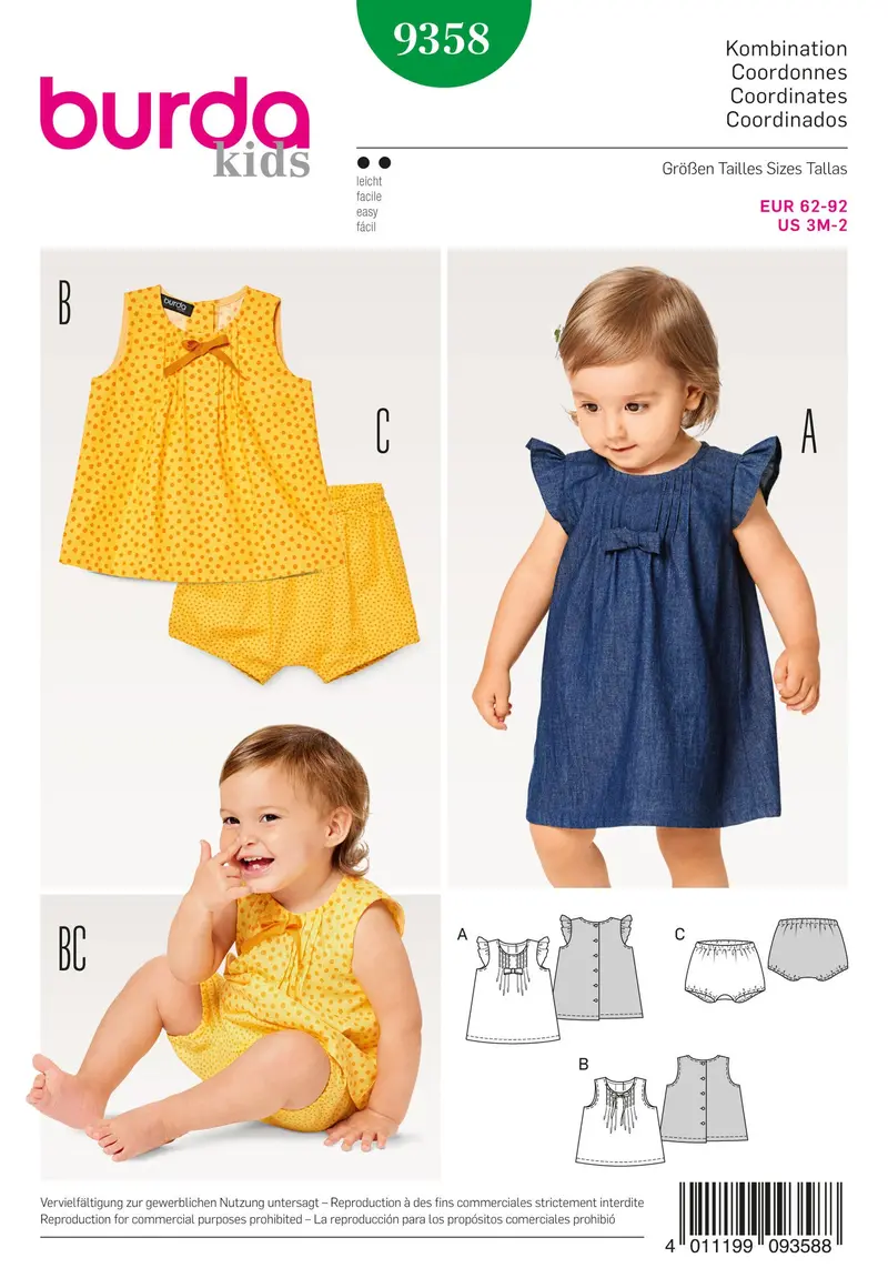 Burda 9358 Baby Dress, Top And Panties Sewing Pattern 1