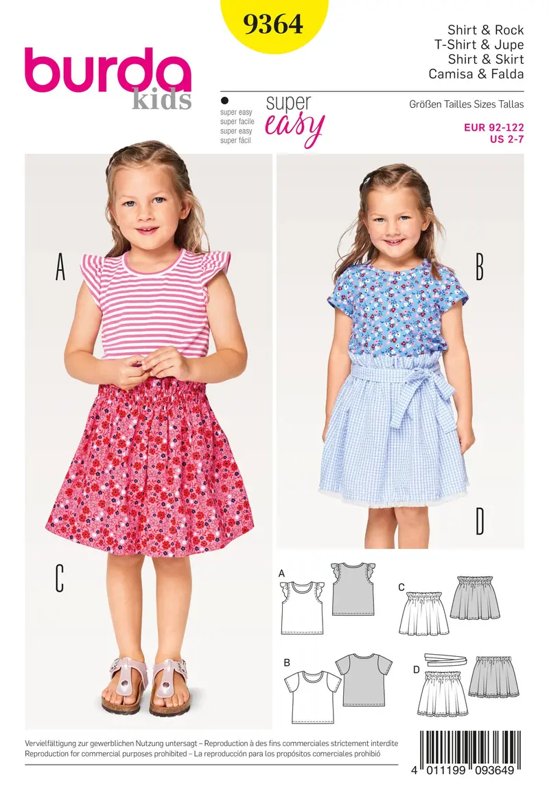 Burda 9364 Child Shirt And Elastic Skirt Sewing Pattern 1