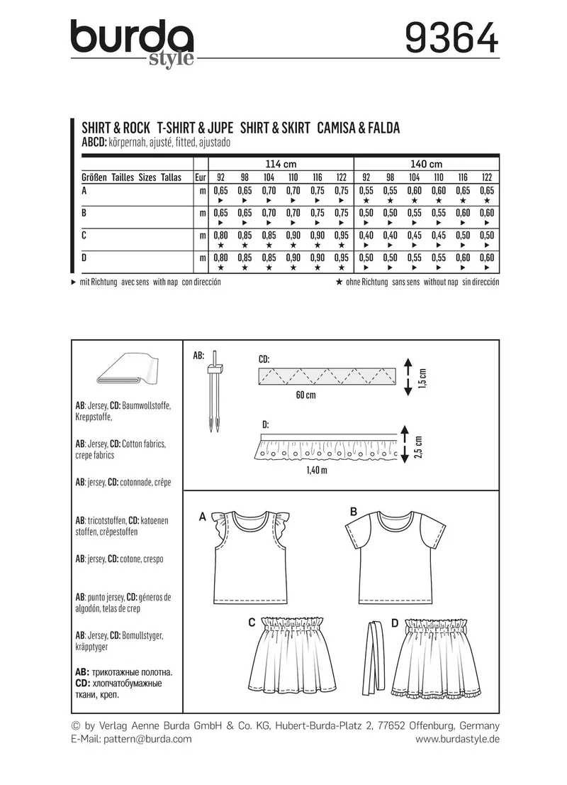 Burda 9364 Child Shirt And Elastic Skirt Sewing Pattern 2