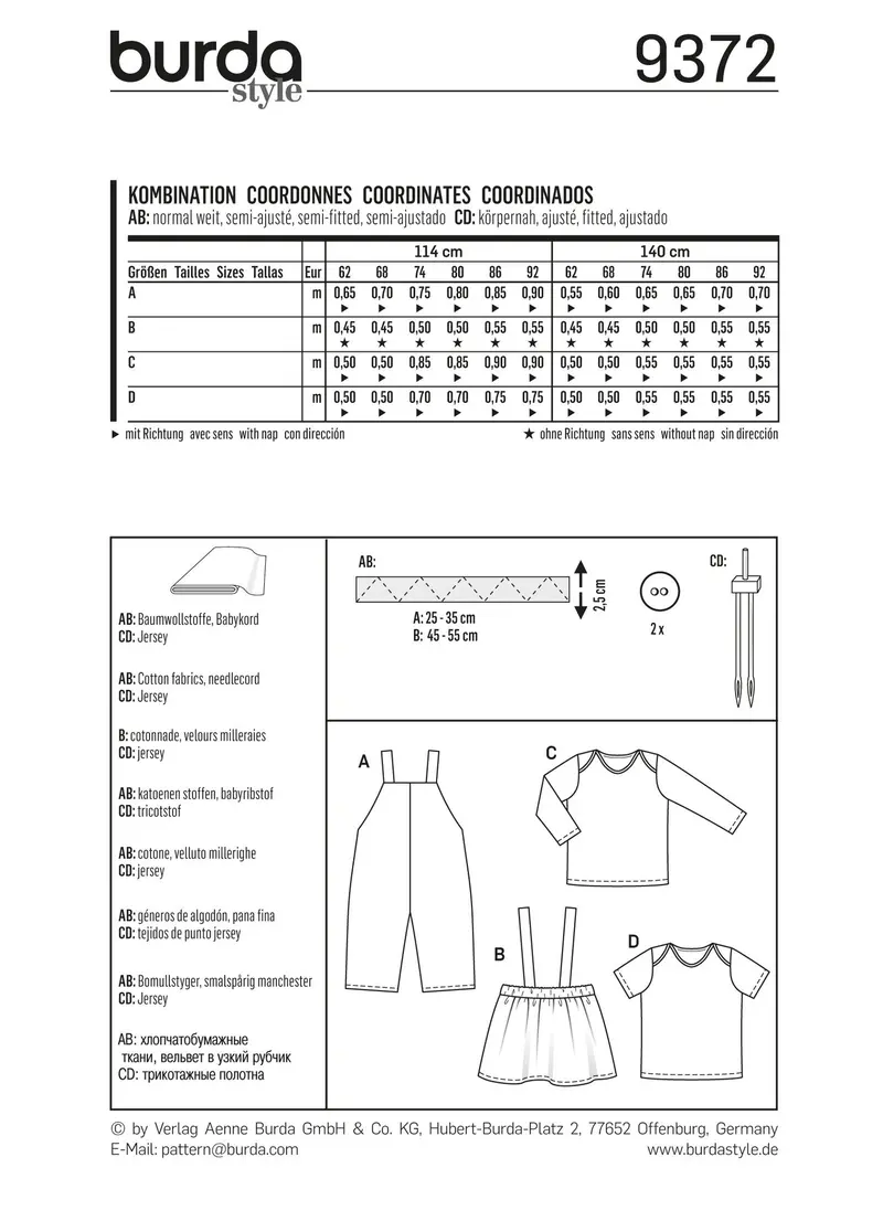 Burda 9372 Babies Coordinates Sewing Pattern 2