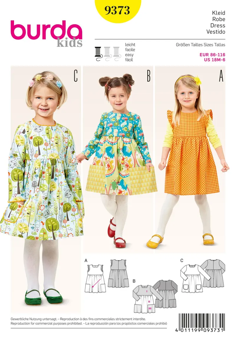 Burda 9373 Childs Dress Sewing Pattern 1