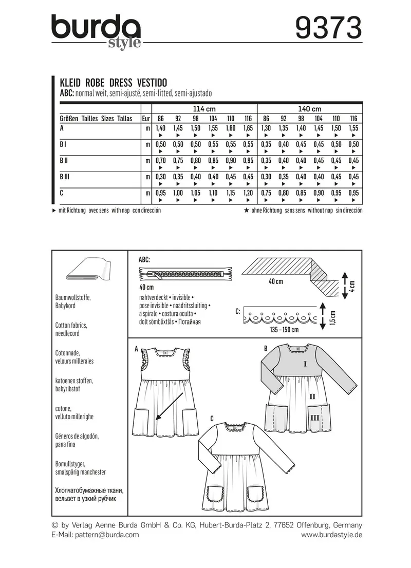 Burda 9373 Childs Dress Sewing Pattern 2