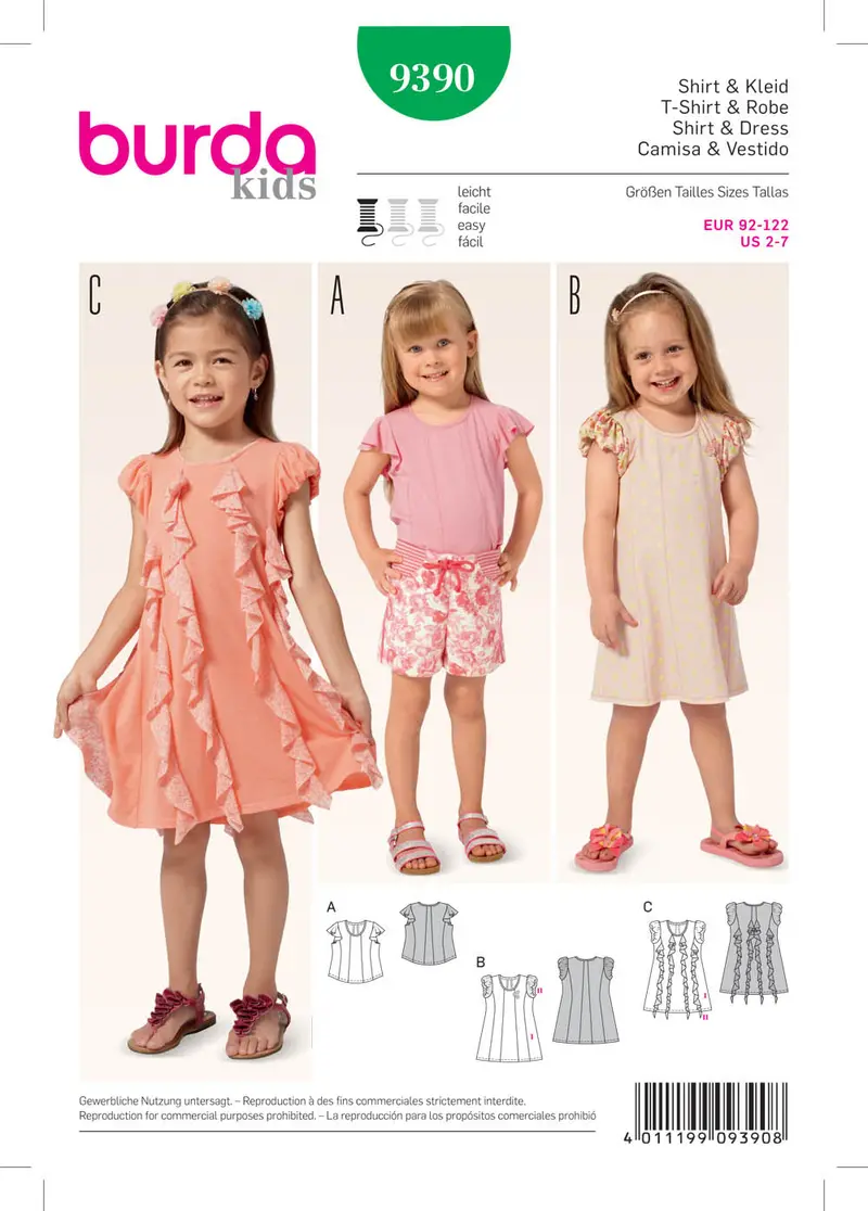 Burda 9390 Girl's Dresses Pattern 1