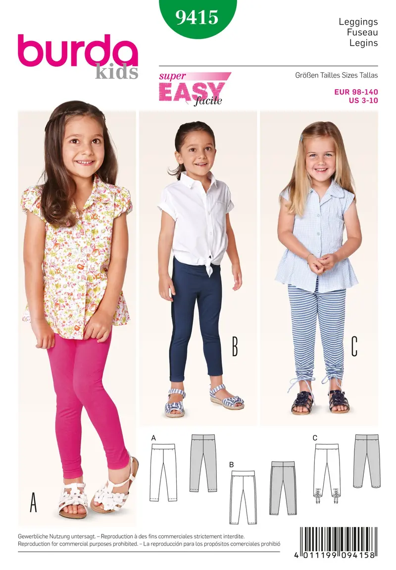Burda 9415 Girls' Pants Sewing Pattern 1