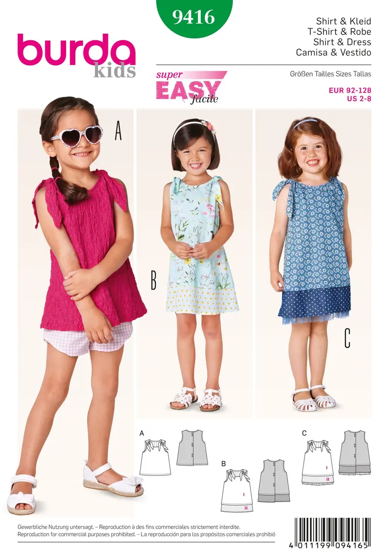 Burda 9416 Girls' Summer Dress And Top Sewing Pattern 1