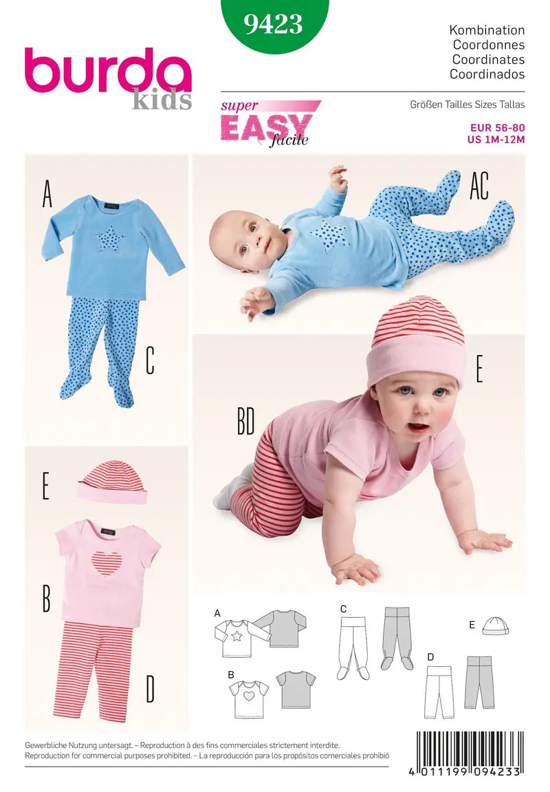 Burda 9423 Babies' Outfit Sewing Pattern 1