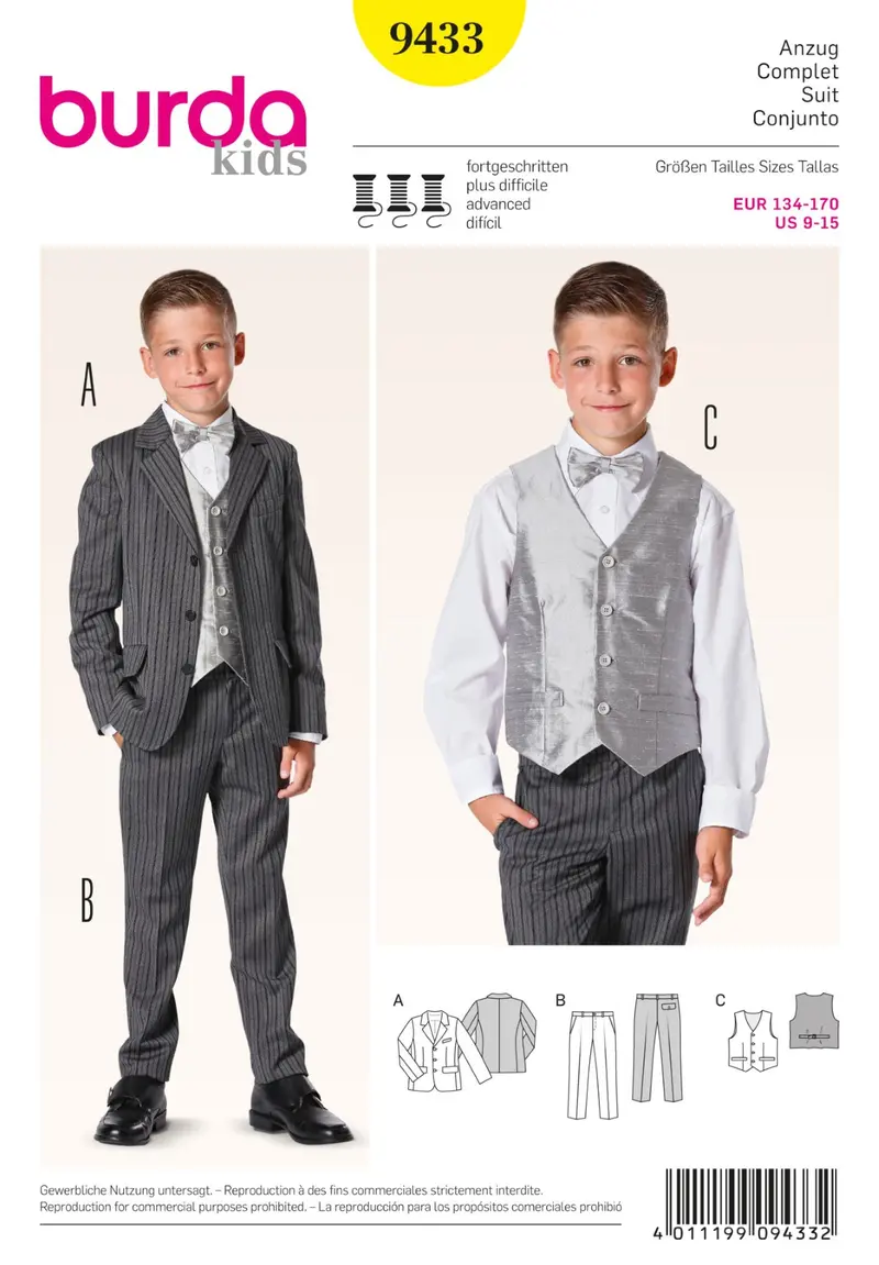Burda 9433 Boys Suit Sewing Pattern 1