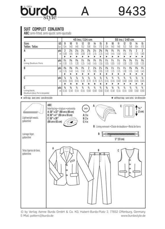 Burda 9433 Boys Suit Sewing Pattern 2