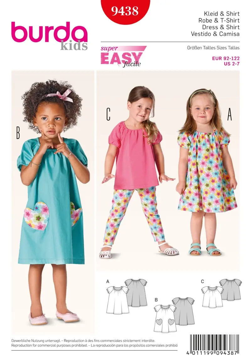 Burda 9438 Toddler Dress And Shirt Sewing Pattern 1