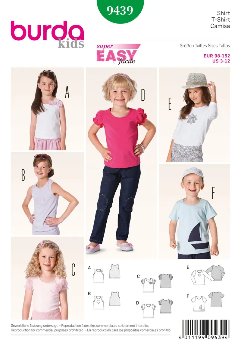 Burda 9439 Child T-Shirt Sewing Pattern 1