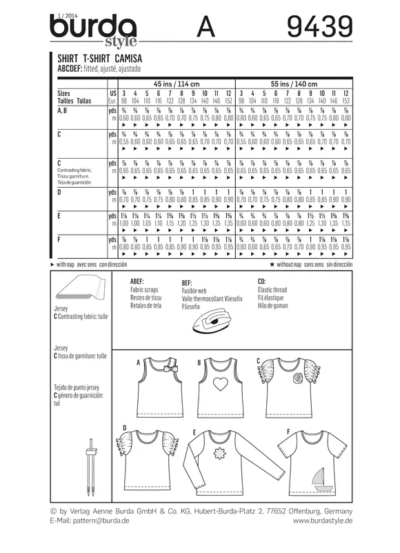 Burda 9439 Child T-Shirt Sewing Pattern 2