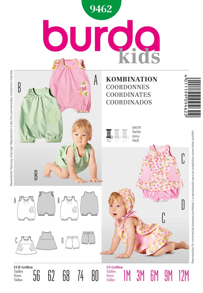 Burda 9462 Babies Outfit Pattern 2