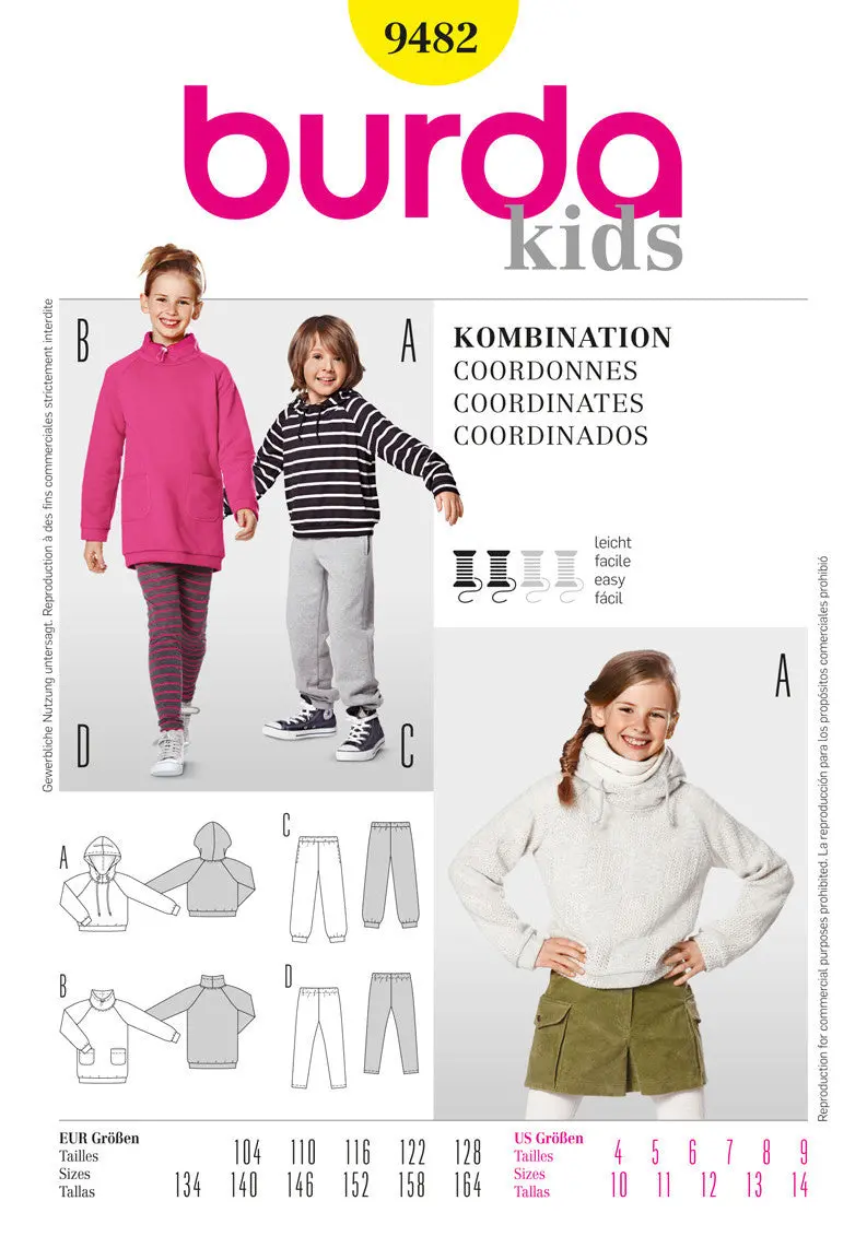 Burda 9482 Unisex Childrens' Activewear Pattern 1
