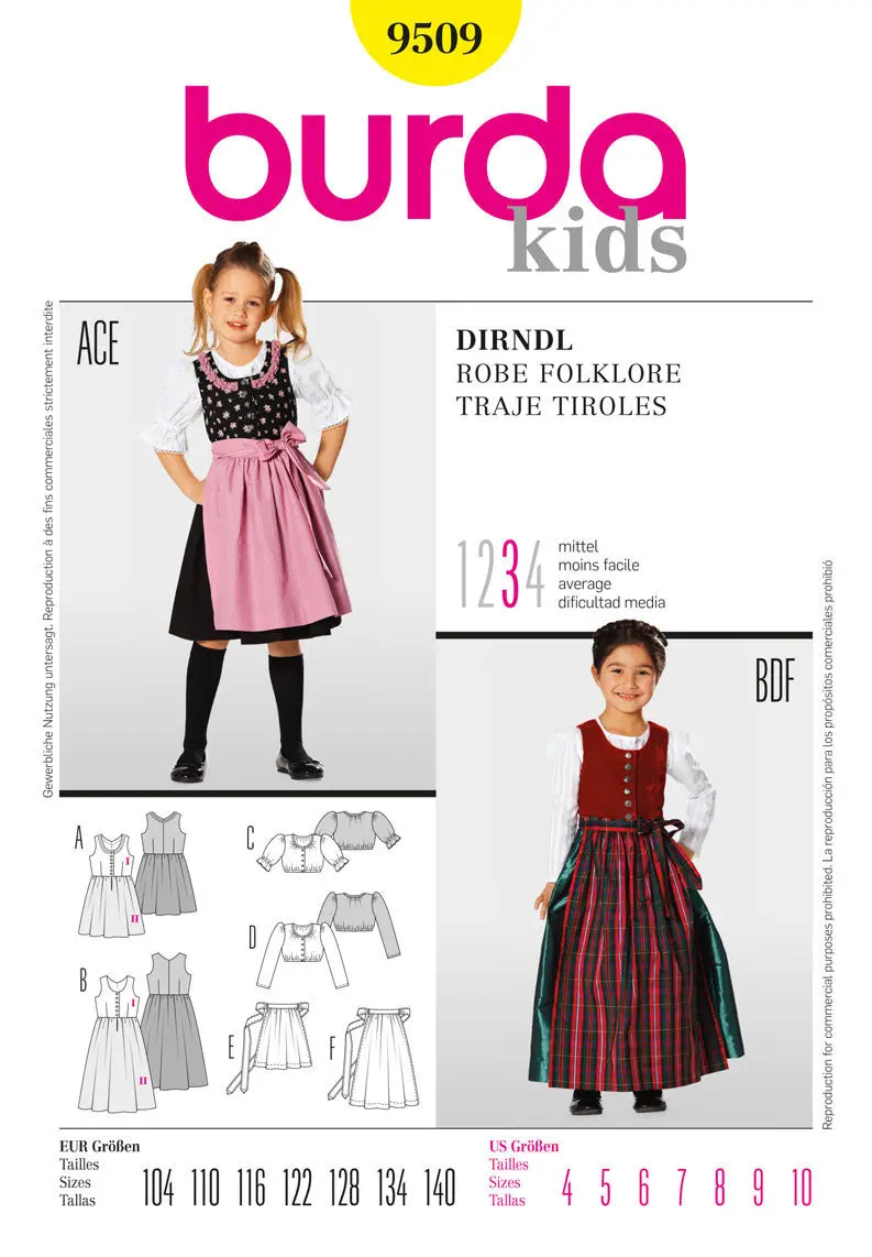 Burda 9509 Girls' Dirndl Dress Sewing Pattern 1